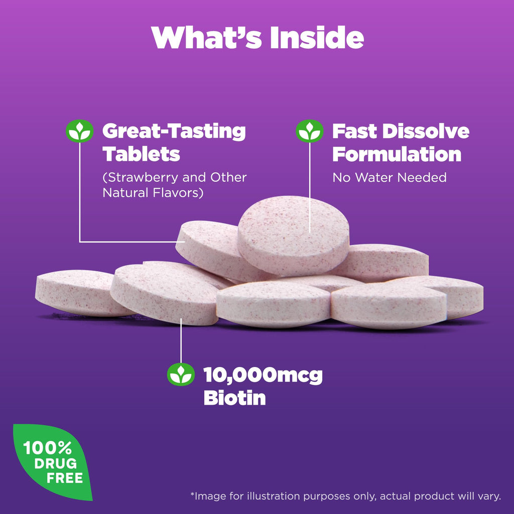 Natrol Biotin 10000mcg, 4X Faster Dissolve Supplement for Healthy Hair, Skin and Nails for Those Low in Biotin, Plus Energy Metabolism Support - FENGGESTORE20