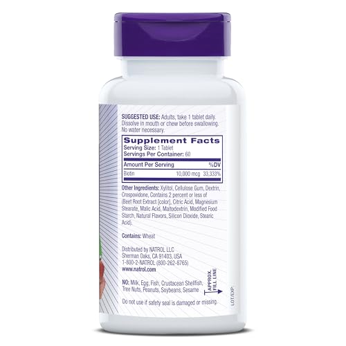 Natrol Biotin 10000mcg, 4X Faster Dissolve Supplement for Healthy Hair, Skin and Nails for Those Low in Biotin, Plus Energy Metabolism Support - FENGGESTORE20