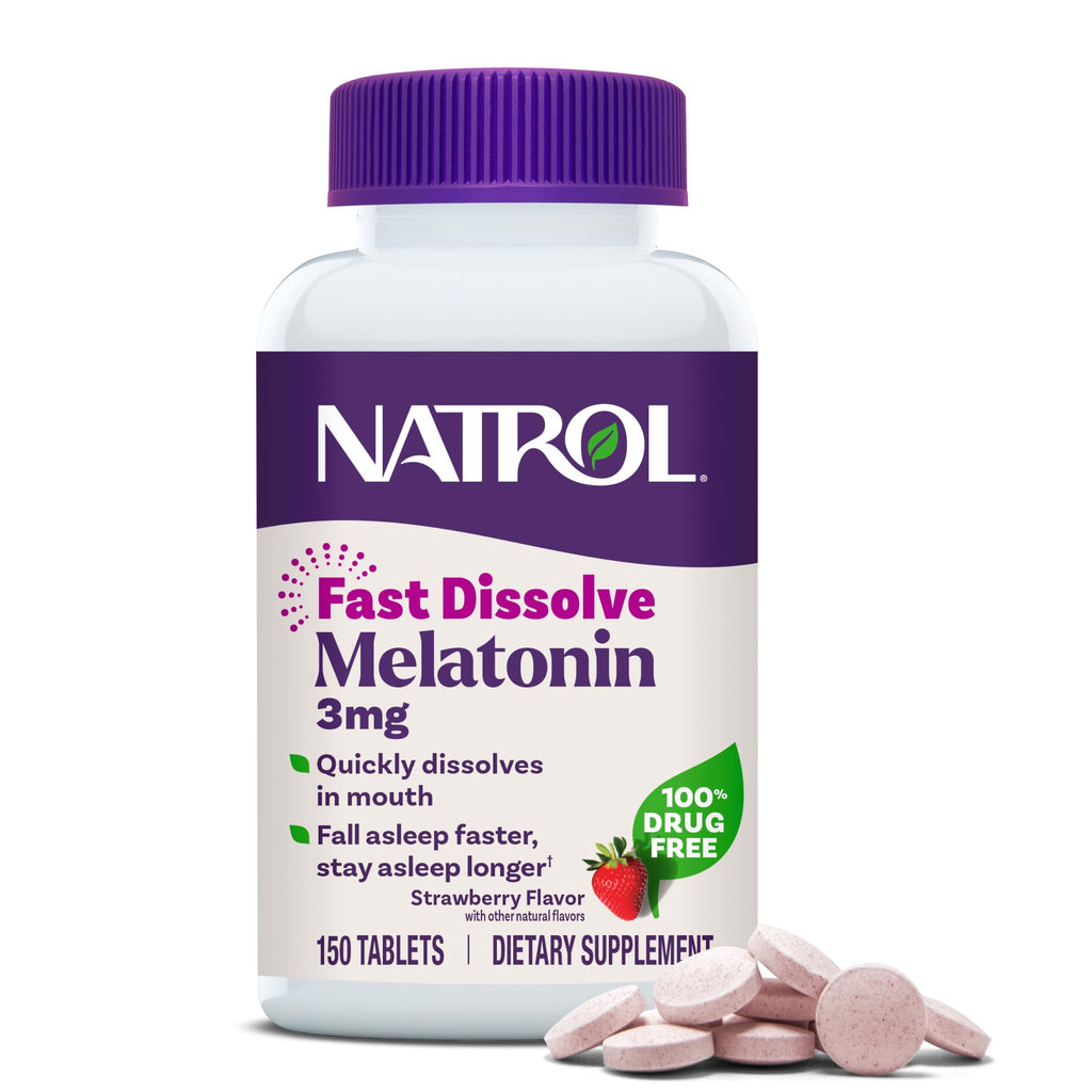 Natrol Fast Dissolve Melatonin 3 mg, Melatonin Supplements for Restful Sleep, Sleep Support for Adults, 150 Strawberry-Flavored Tablets - FENGGESTORE20