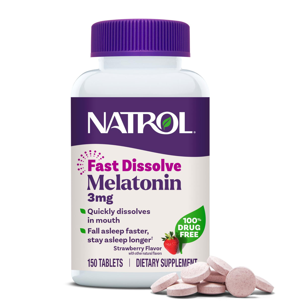 Natrol Fast Dissolve Melatonin 3 mg, Melatonin Supplements for Restful Sleep, Sleep Support for Adults, 150 Strawberry-Flavored Tablets - FENGGESTORE20