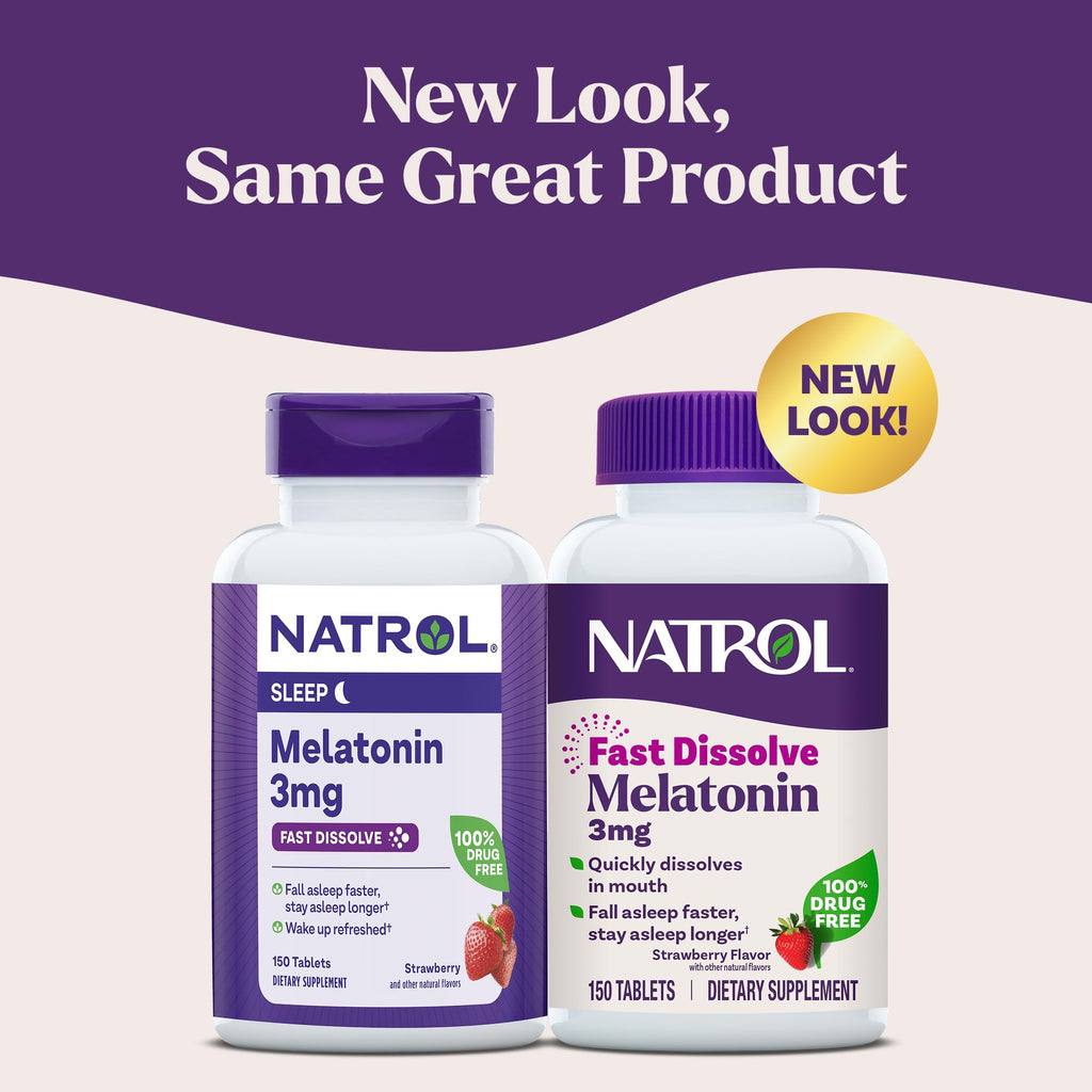 Natrol Fast Dissolve Melatonin 3 mg, Melatonin Supplements for Restful Sleep, Sleep Support for Adults, 150 Strawberry-Flavored Tablets - FENGGESTORE20