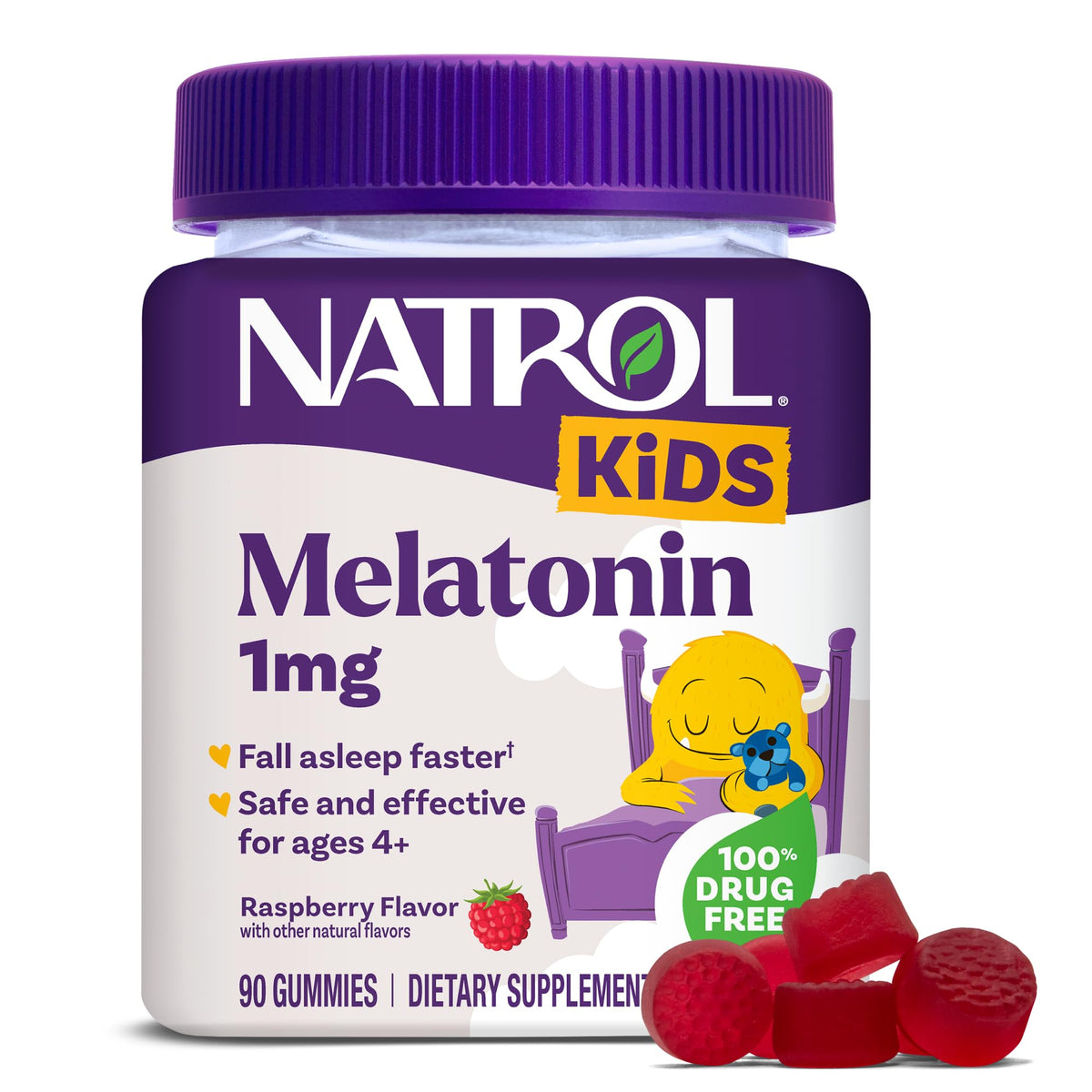 Natrol Kids Melatonin 1mg, for Restful Sleep, 90 Raspberry-Flavored Gummies - FENGGESTORE20
