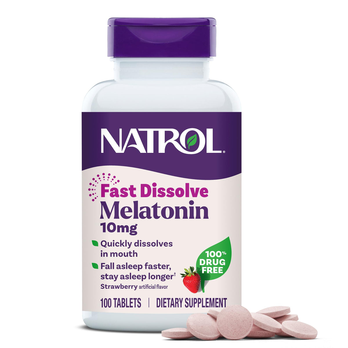 Natrol Melatonin 10mg Fast Dissolve Tablets - Strawberry Flavor, 100 Count, Sleep Support, Fast Dissolve Melatonin for Adults, 100-Day Supply - FENGGESTORE20