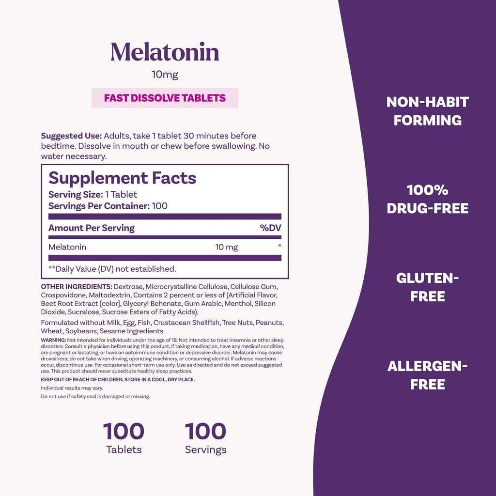 Natrol Melatonin 10mg Fast Dissolve Tablets - Strawberry Flavor, 100 Count, Sleep Support, Fast Dissolve Melatonin for Adults, 100-Day Supply - FENGGESTORE20