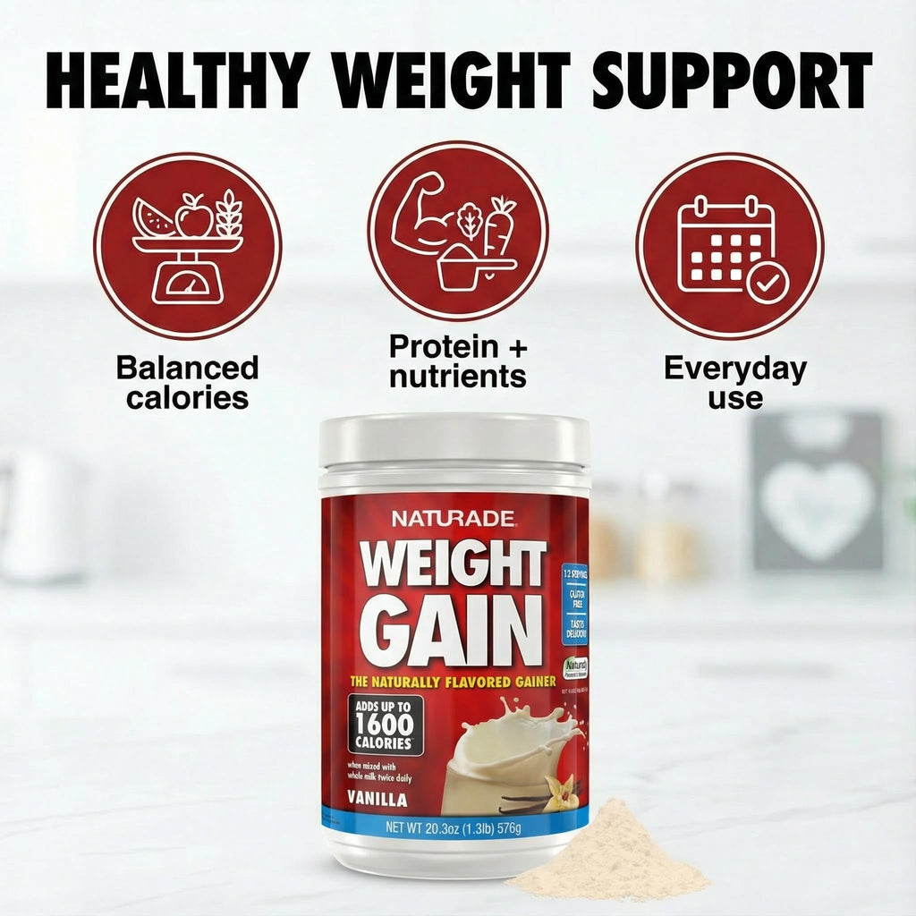 Naturade Weight Gain Nutrition Drink Mix for Healthy Weight Support, Balanced Calories with Protein, Vitamins & Minerals, Vanilla - 20.3 oz - FENGGESTORE20