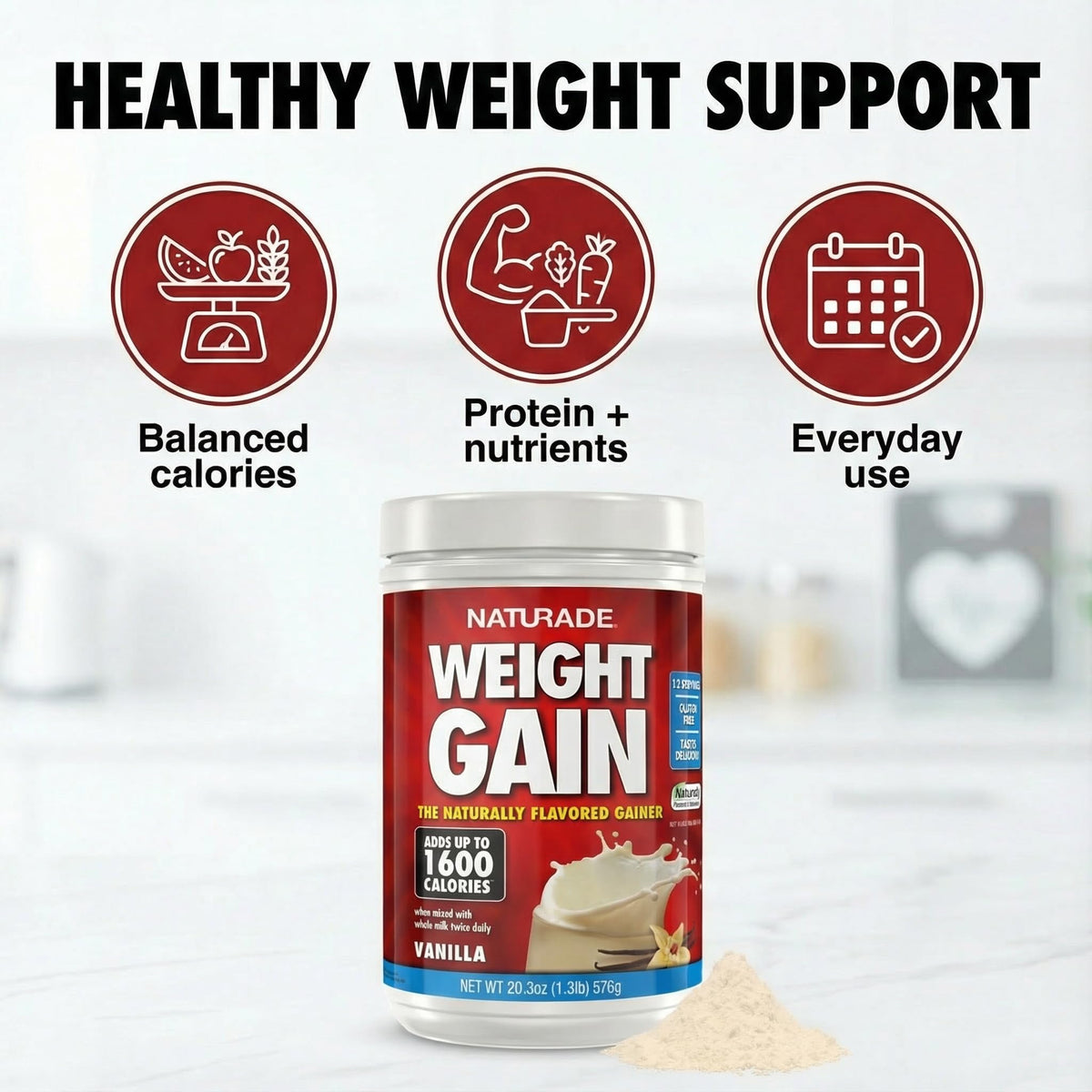 Naturade Weight Gain Nutrition Drink Mix for Healthy Weight Support, Balanced Calories with Protein, Vitamins & Minerals, Vanilla - 20.3 oz - FENGGESTORE20