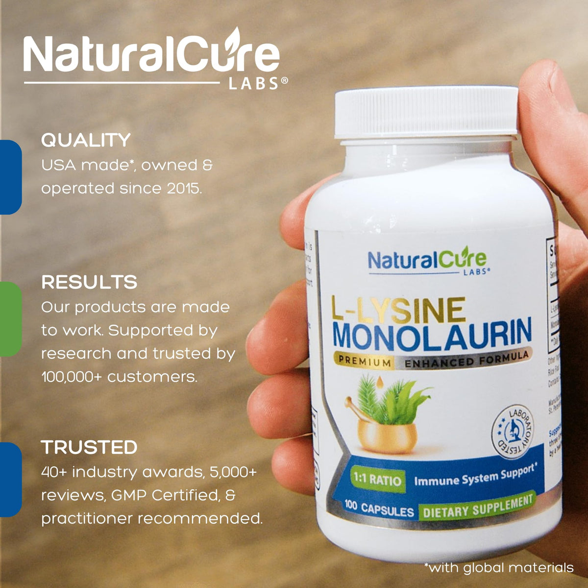 Natural Cure Labs L-Lysine with Monolaurin 600mg 1:1 Ratio, 100 Capsules - FENGGESTORE20