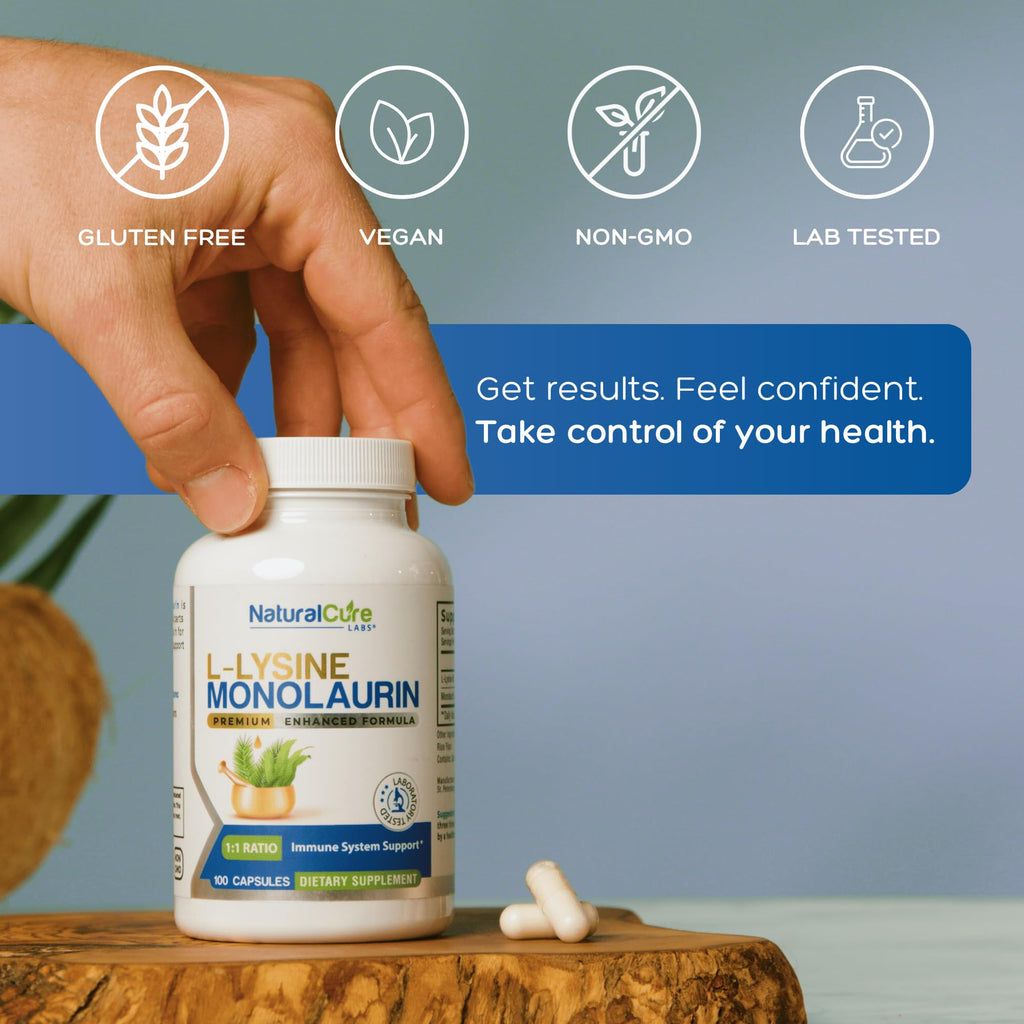 Natural Cure Labs L-Lysine with Monolaurin 600mg 1:1 Ratio, 100 Capsules - FENGGESTORE20
