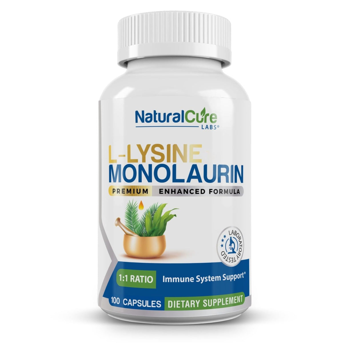 Natural Cure Labs L-Lysine with Monolaurin 600mg 1:1 Ratio, 100 Capsules - FENGGESTORE20