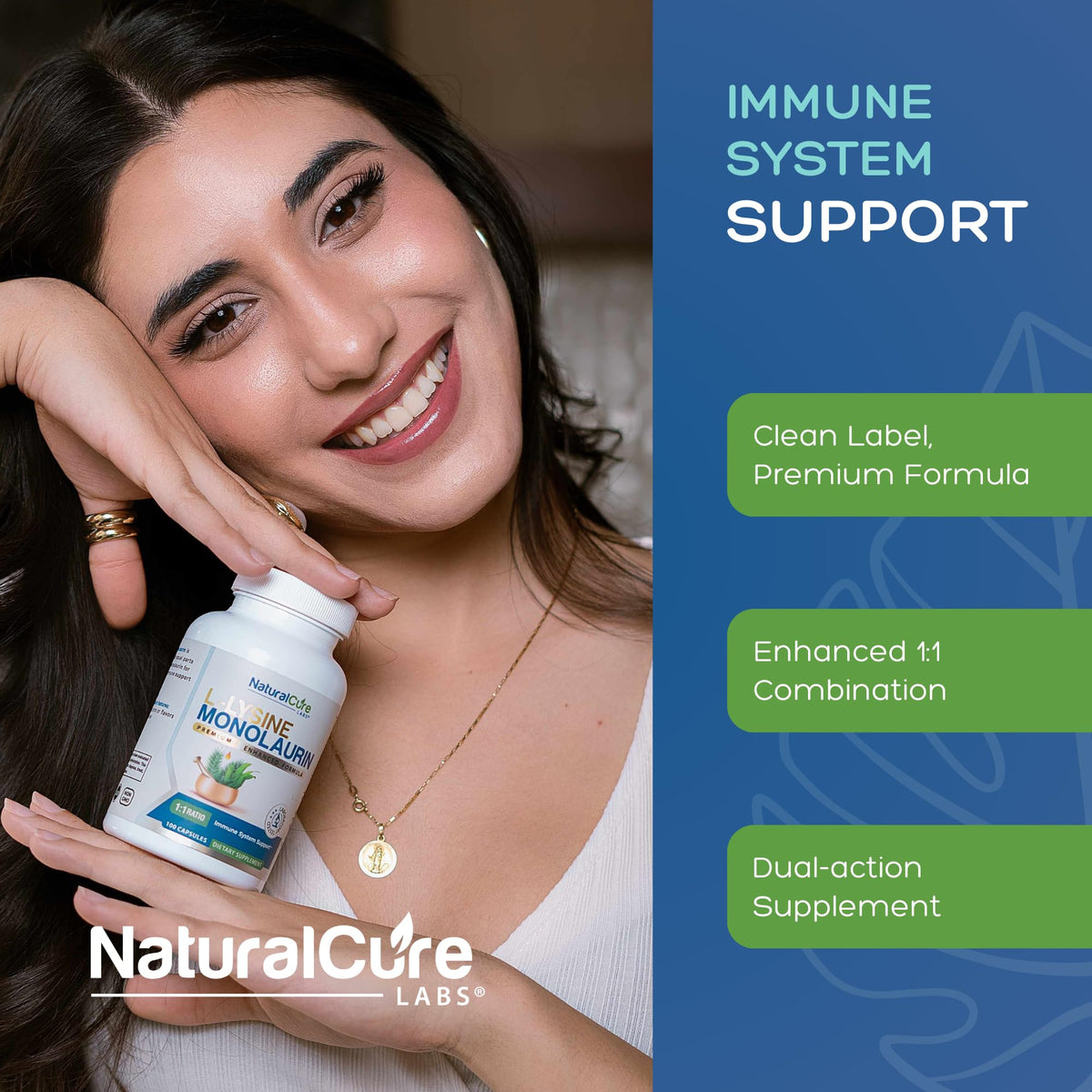 Natural Cure Labs L-Lysine with Monolaurin 600mg 1:1 Ratio, 100 Capsules - FENGGESTORE20