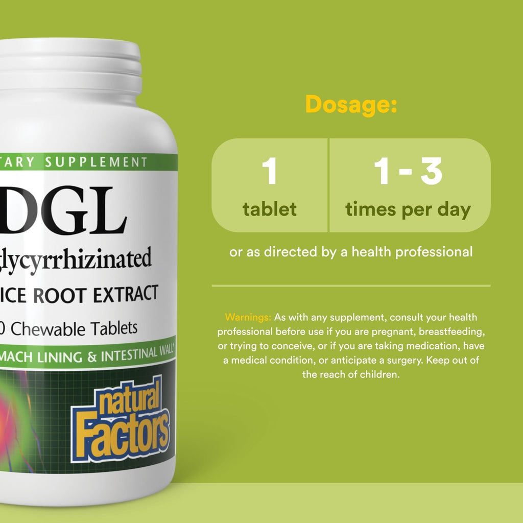 Natural Factors DGL Chewable - Digestive Support Supplement with Licorice Root Extract - Chewable Tablets Support Stomach Lining & Health - Non-GMO & Gluten-Free - FENGGESTORE20