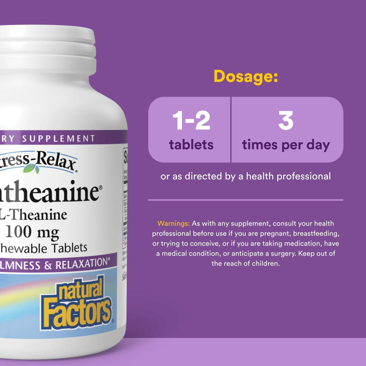 Natural Factors Suntheanine L-Theanine 100 mg - Health Supplement for Calm Outlook - L-Theanine Supplement Supports Relaxing Sleep & Aids Against Drowsiness - FENGGESTORE20
