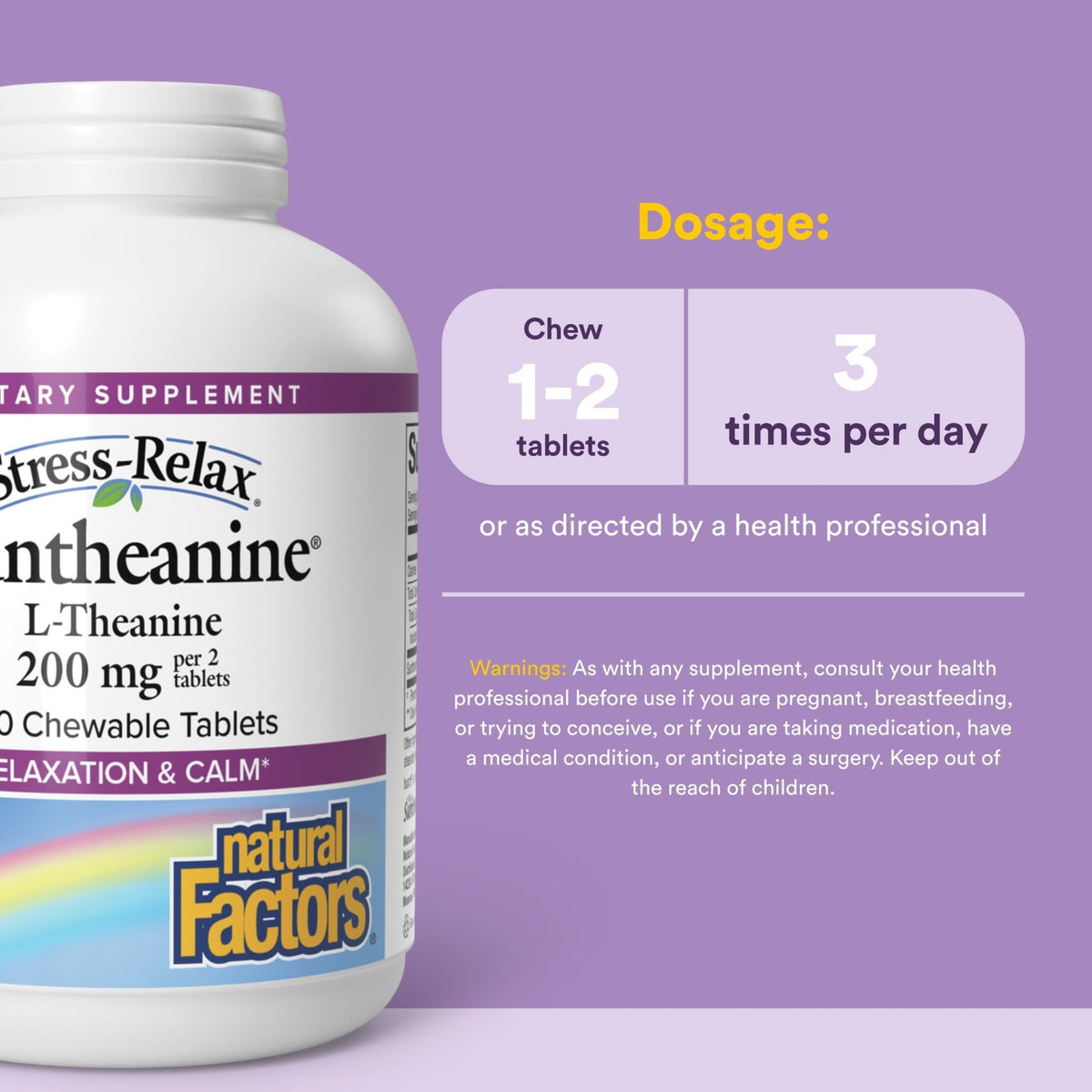 Natural Factors Suntheanine L-Theanine 100 mg - Health Supplement for Calm Outlook - L-Theanine Supplement Supports Relaxing Sleep & Aids Against Drowsiness - FENGGESTORE20