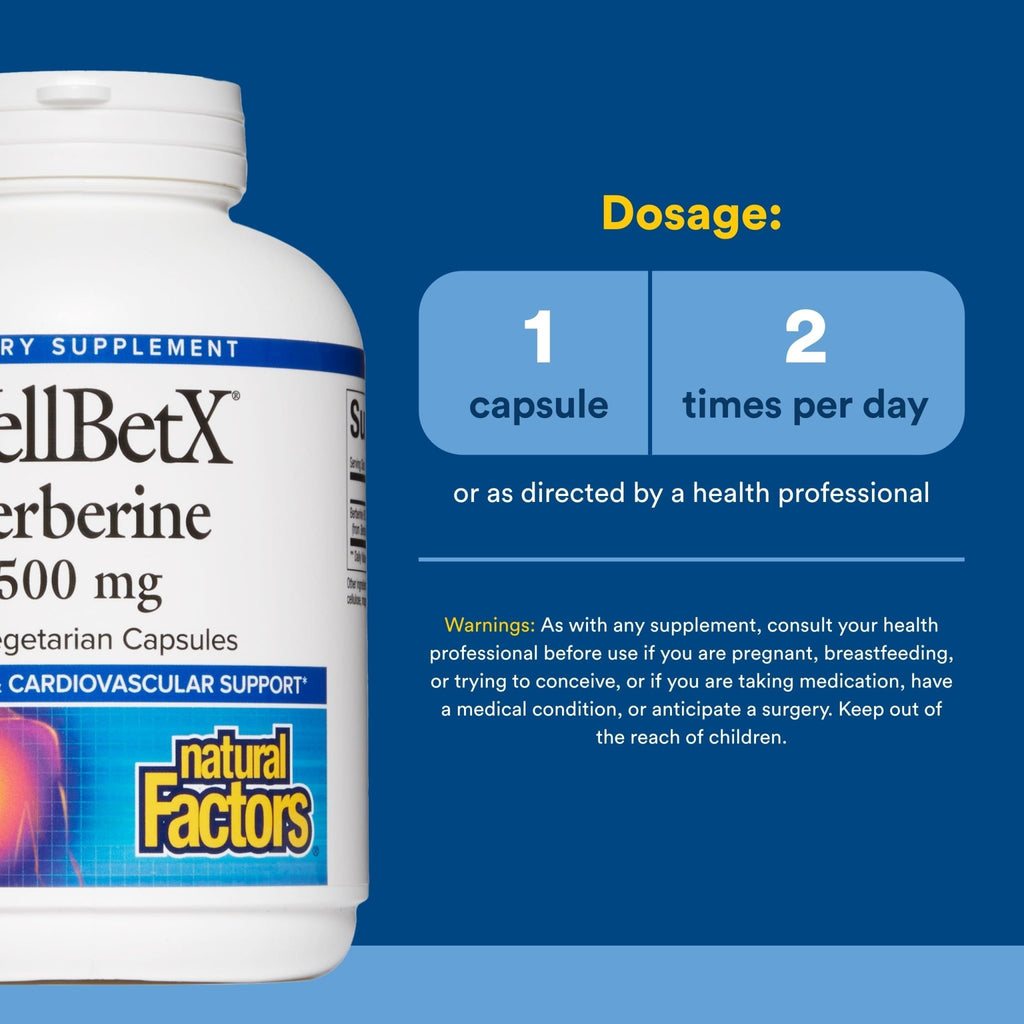 Natural Factors WellBetX Berberine - Daily Supplement Supports Metabolic Health - Formula Supports Healthy Heart - Gluten-Free & Vegan - FENGGESTORE20