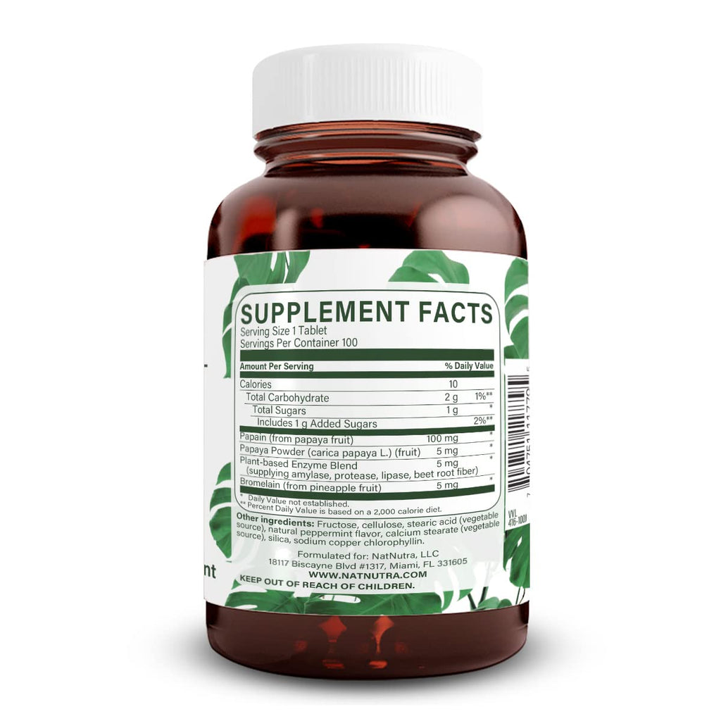 Natural Nutra Chewable Peppermint Digestive Enzyme Supplement, Help to Relieve Gas, Indigestion, and Other Digestive discomforts, Stomach Calmness, Papaya (Papain) - FENGGESTORE20