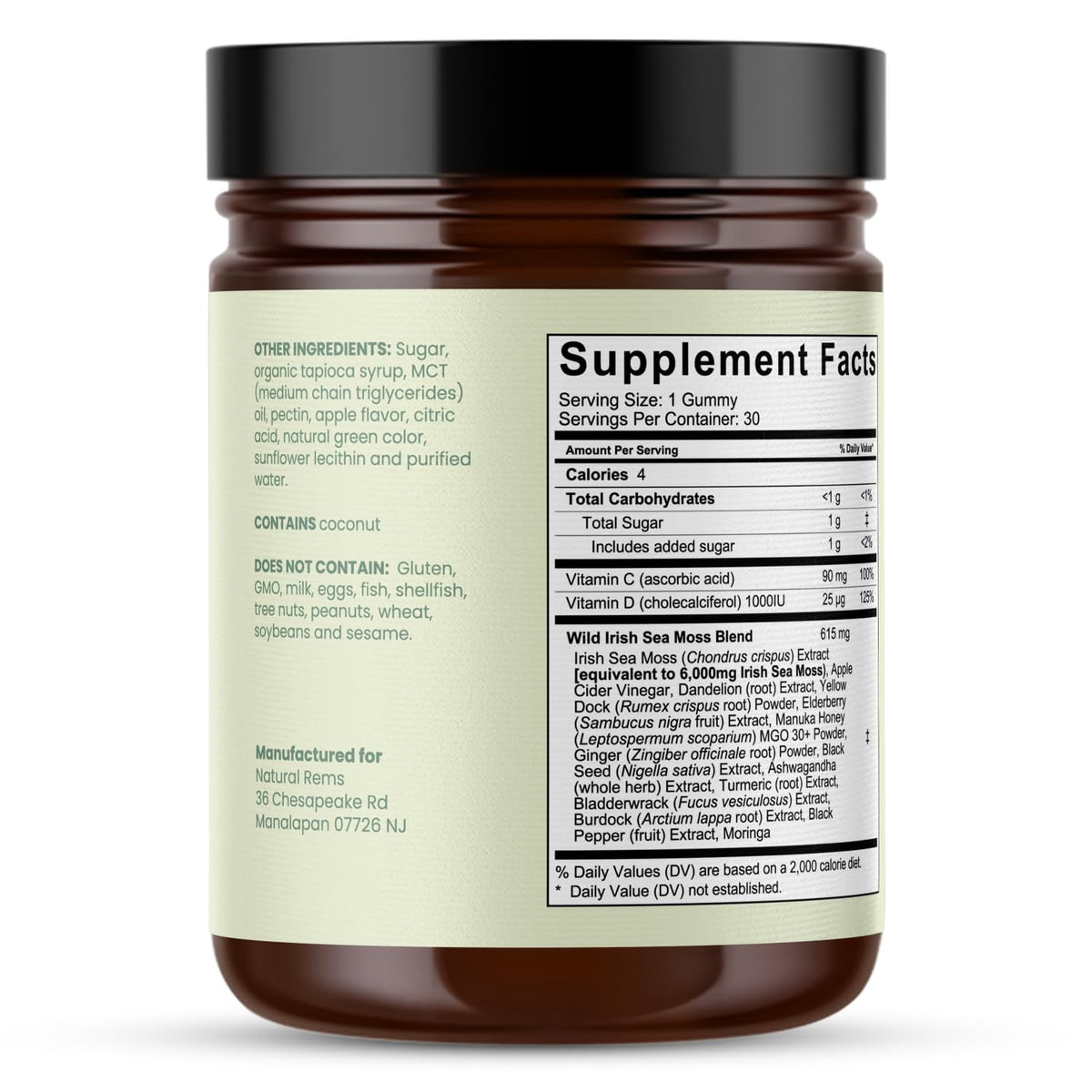 Natural Rems Sea Moss Gummies 16-in-1 - Ashwagandha Black Seed Oil Bladder Wrack Turmeric Vitamin C & D3 with Manuka Burdock Root Dandelion Yellow - FENGGESTORE20