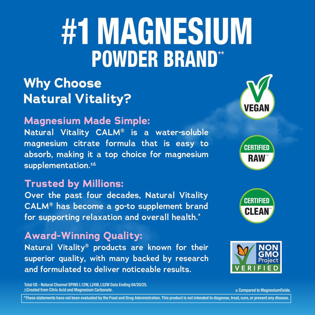 Natural Vitality Calm Magnesium 16oz Powder | Raspberry Lemon Flavored Supplement | Non-GMO, Vegan & Gluten Free Formula - FENGGESTORE20