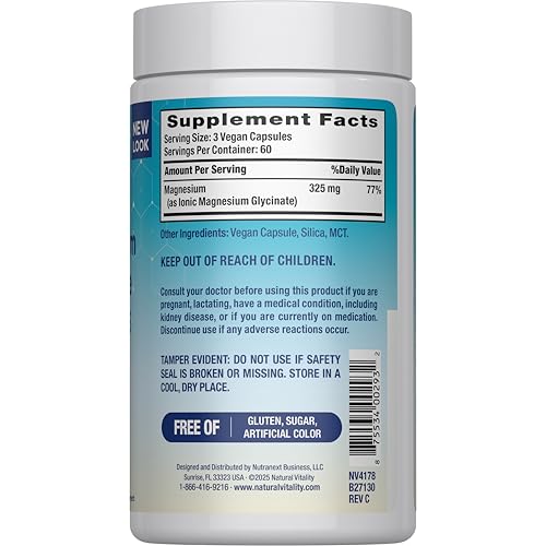 Natural Vitality Calm, Magnesium Glycinate Supports Bone, Muscle, Heart, & Nerve Health, Non-GMO, Vegan, Gluten Free 180ct - FENGGESTORE20