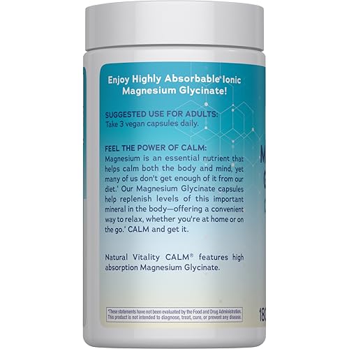Natural Vitality Calm, Magnesium Glycinate Supports Bone, Muscle, Heart, & Nerve Health, Non-GMO, Vegan, Gluten Free 180ct - FENGGESTORE20