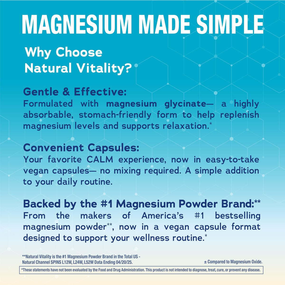 Natural Vitality Calm, Magnesium Glycinate Supports Bone, Muscle, Heart, & Nerve Health, Non-GMO, Vegan, Gluten Free 180ct - FENGGESTORE20