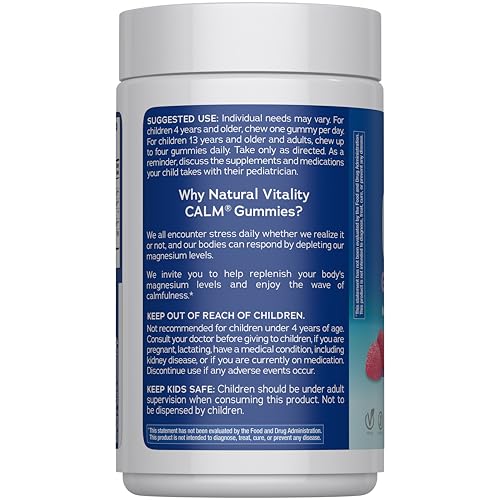 Natural Vitality Calm Magnesium Gummies | 330mg Per Serving | Raspberry Lemon Flavored Supplement | Gluten-Free & Vegan | 240 Count - FENGGESTORE20