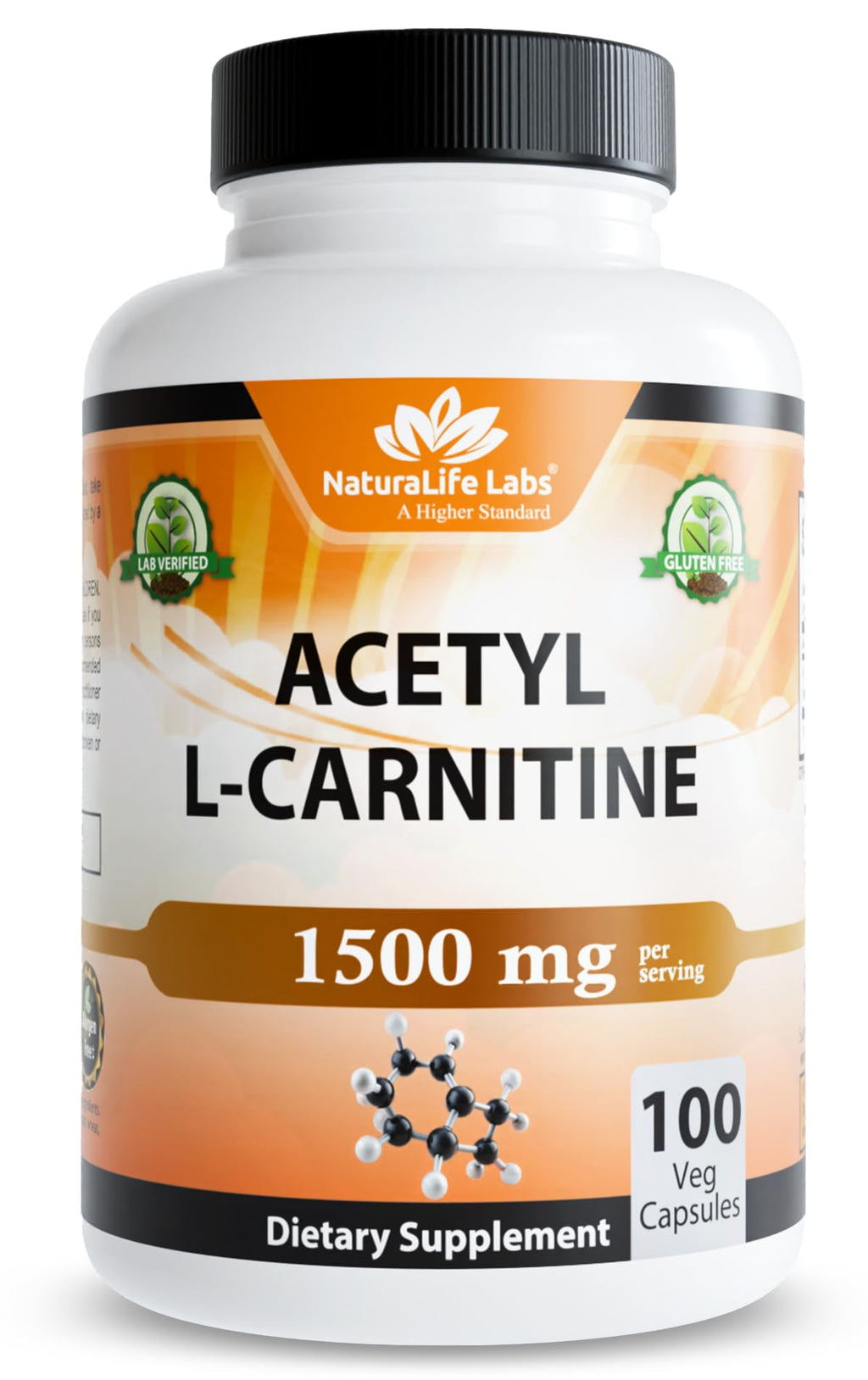 NaturaLife Labs Acetyl L-Carnitine (ALCAR) 1500 mg per Serving – 100 Capsules – Non-GMO, Gluten-Free, Vegan - FENGGESTORE20