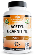 NaturaLife Labs Acetyl L-Carnitine (ALCAR) 1500 mg per Serving – 100 Capsules – Non-GMO, Gluten-Free, Vegan - FENGGESTORE20