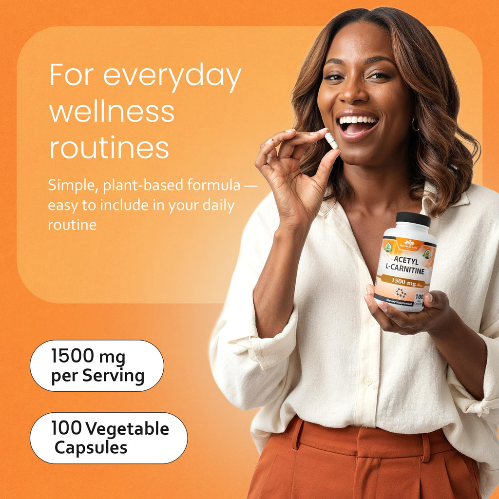 NaturaLife Labs Acetyl L-Carnitine (ALCAR) 1500 mg per Serving – 100 Capsules – Non-GMO, Gluten-Free, Vegan - FENGGESTORE20