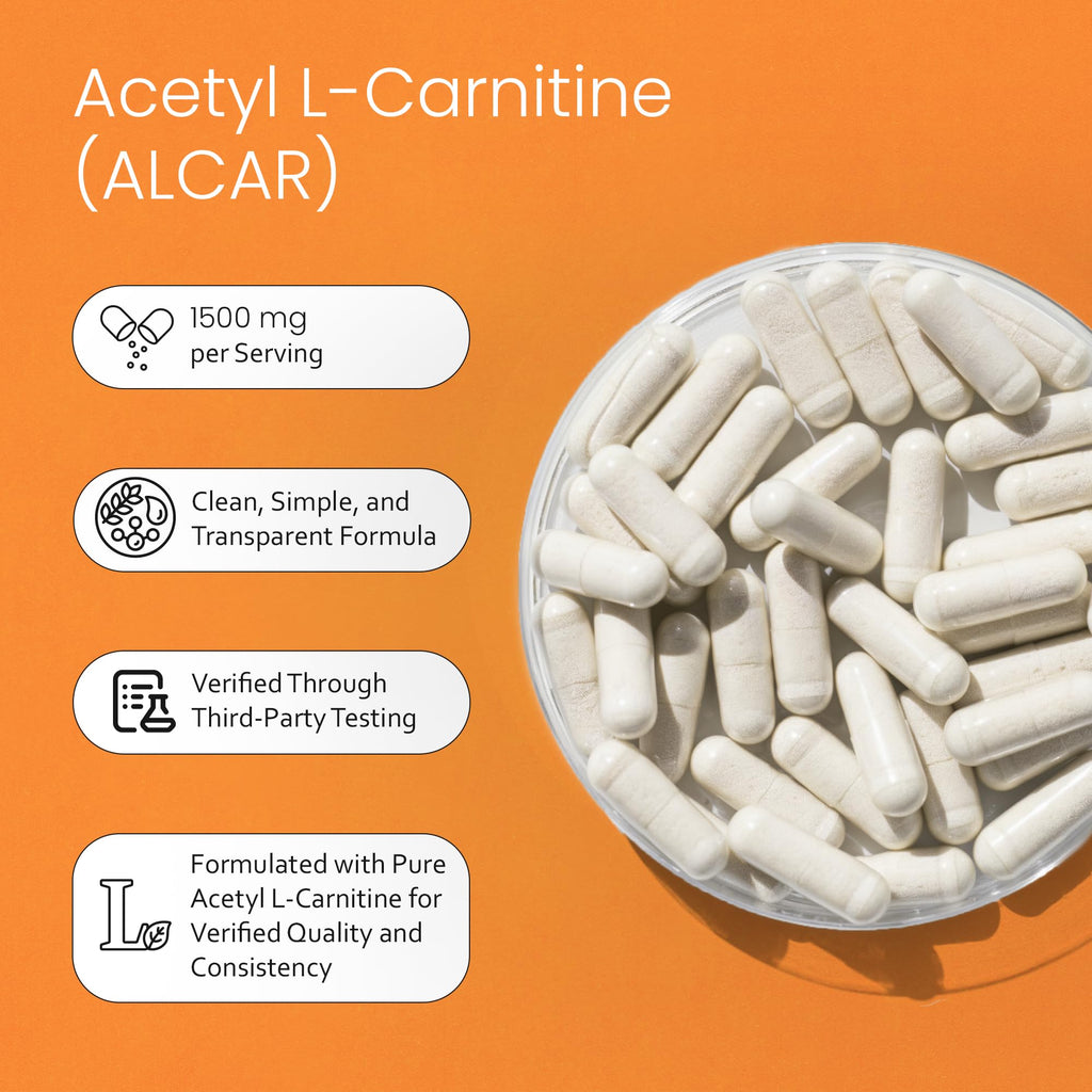 NaturaLife Labs Acetyl L-Carnitine (ALCAR) 1500 mg per Serving – 100 Capsules – Non-GMO, Gluten-Free, Vegan - FENGGESTORE20