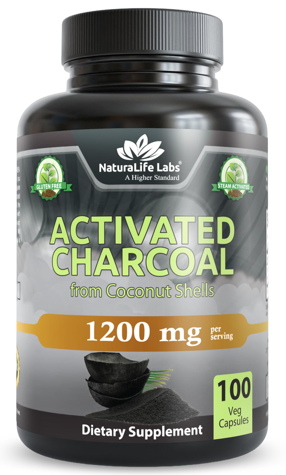 NaturaLife Labs Activated Charcoal 1200 mg per Serving – from Coconut Shells – 100 Veg Capsules – Non-GMO, Gluten-Free, Vegan - FENGGESTORE20
