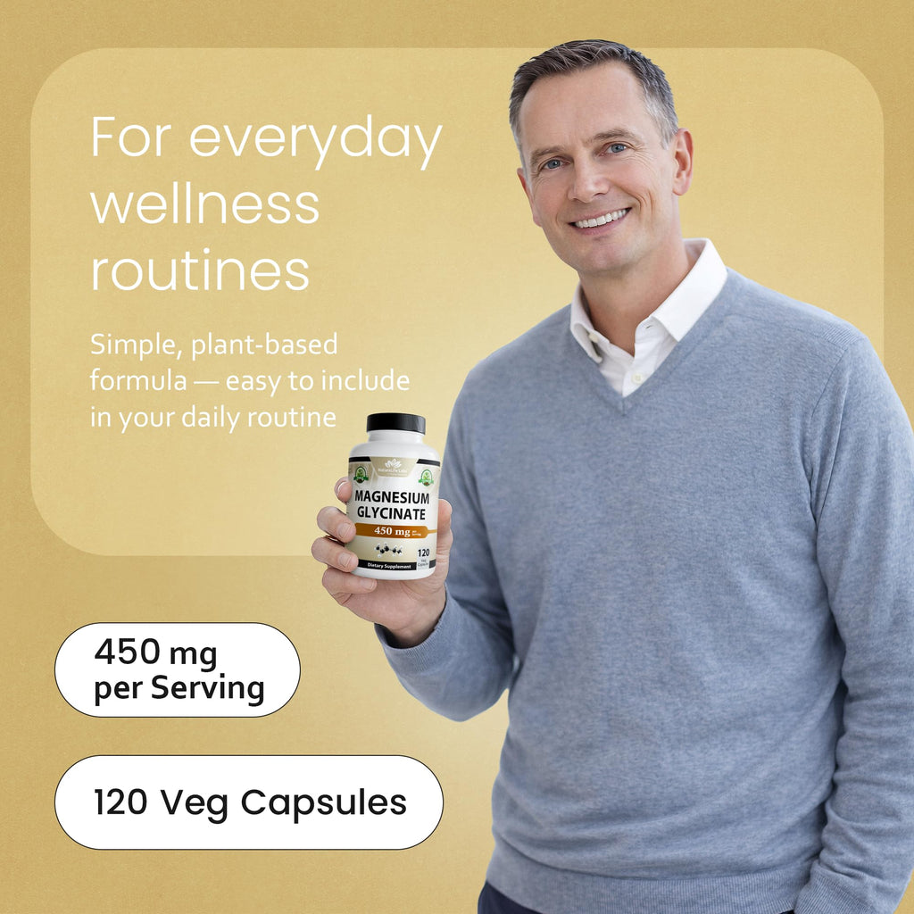 NaturaLife Labs Magnesium Glycinate - 450 mg per Serving – 120 Vegan Capsules - Non-GMO, Gluten-Free, Vegan - FENGGESTORE20