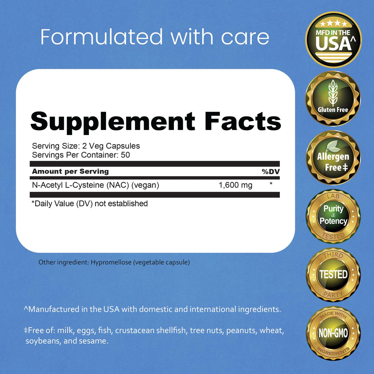 NaturaLife Labs N-Acetyl-L-Cysteine (NAC) 1600 mg – 100 Capsules - Vegan, Non-GMO & Gluten-Free - FENGGESTORE20