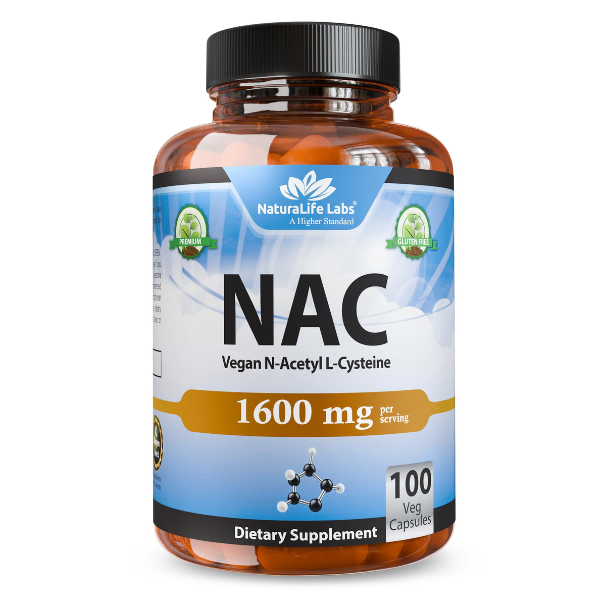NaturaLife Labs N-Acetyl-L-Cysteine (NAC) 1600 mg – 100 Capsules - Vegan, Non-GMO & Gluten-Free - FENGGESTORE20