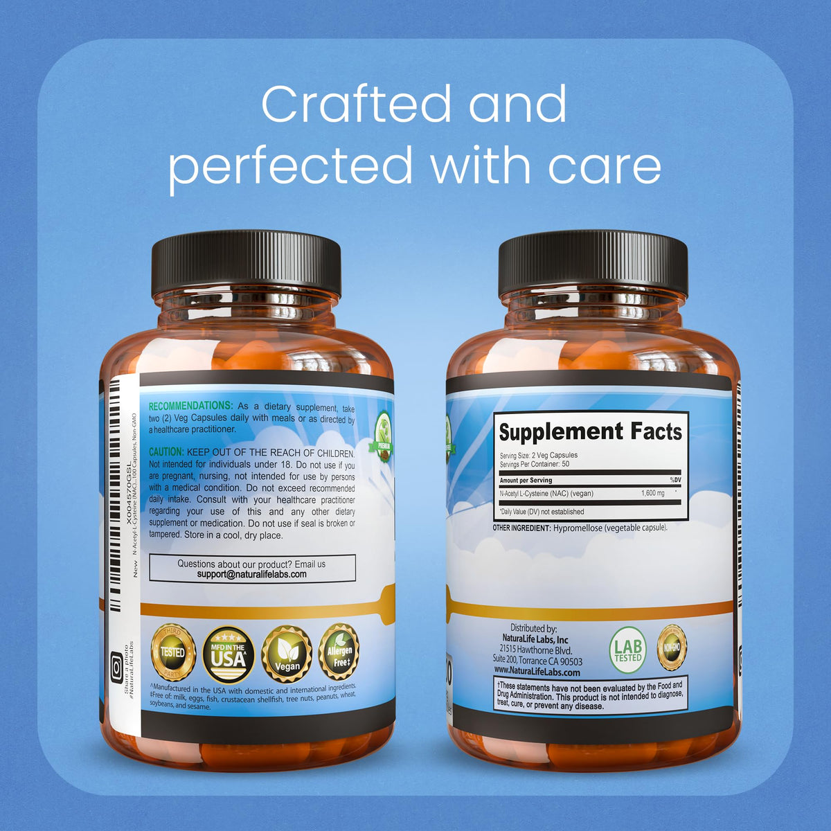 NaturaLife Labs N-Acetyl-L-Cysteine (NAC) 1600 mg – 100 Capsules - Vegan, Non-GMO & Gluten-Free - FENGGESTORE20