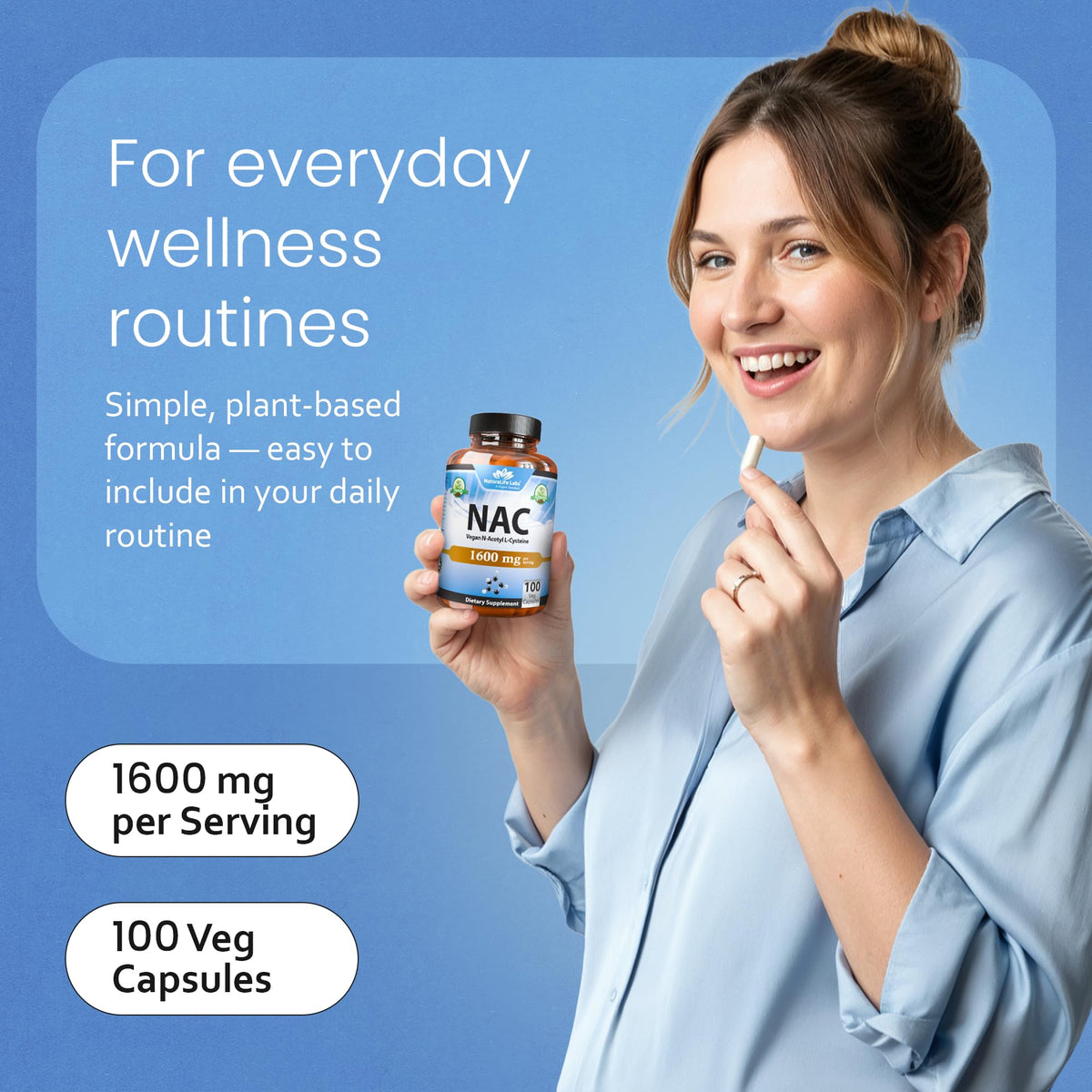 NaturaLife Labs N-Acetyl-L-Cysteine (NAC) 1600 mg – 100 Capsules - Vegan, Non-GMO & Gluten-Free - FENGGESTORE20