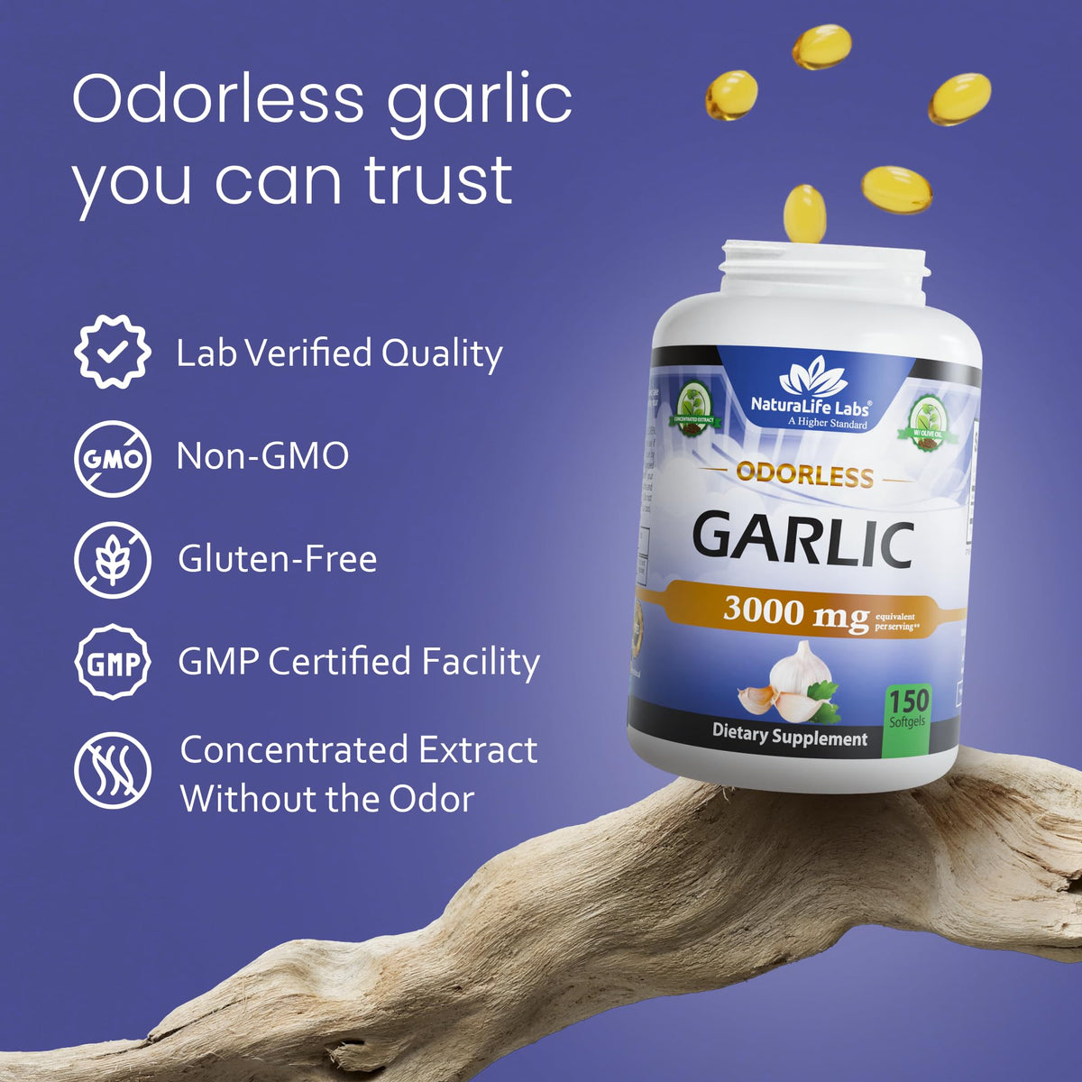 NaturaLife Labs Odorless Garlic Supplement – Garlic (Allium sativum) Extract Softgels – 150 Count – Non-GMO, Gluten-Free - FENGGESTORE20