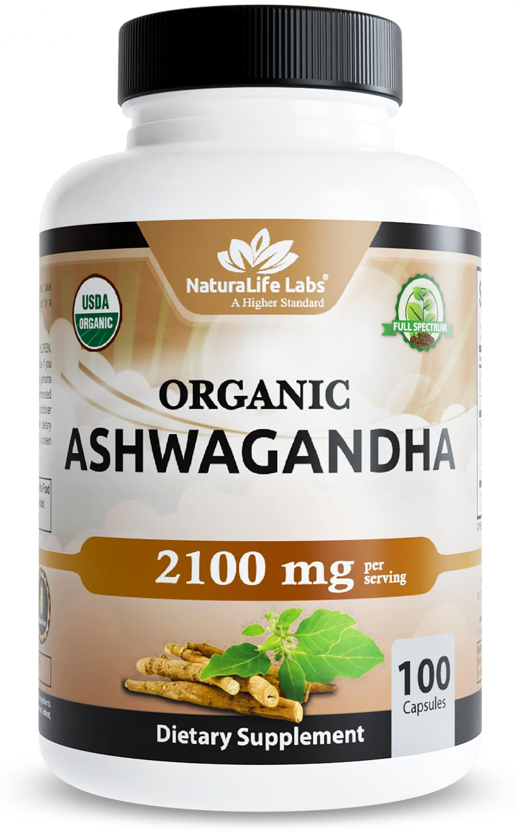 NaturaLife Labs Organic Ashwagandha 2100 mg per Serving – Herbal Supplement Root Powder & Extract – 100 Capsules – Vegan, Non-GMO, Gluten-Free - FENGGESTORE20