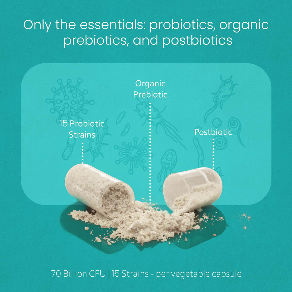NaturaLife Labs Probiotics 70 Billion CFU – 15 Strains with Organic Prebiotic & Postbiotic – 3-in-1 Formula – 30 Vegan Capsules - FENGGESTORE20