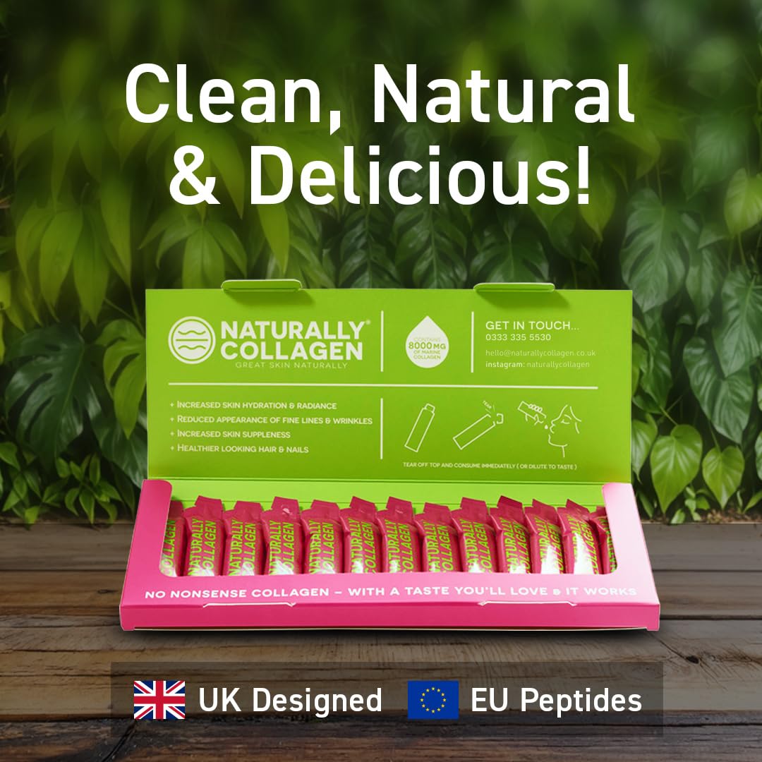 Naturally Collagen - Premium Hydrolyzed Liquid Marine Collagen Supplement - 8000mg of Collagen per Sachet Plus 180mg VIT C - Natural Tropical Fruit Flavour - 14 Sachets per Box - FENGGESTORE20