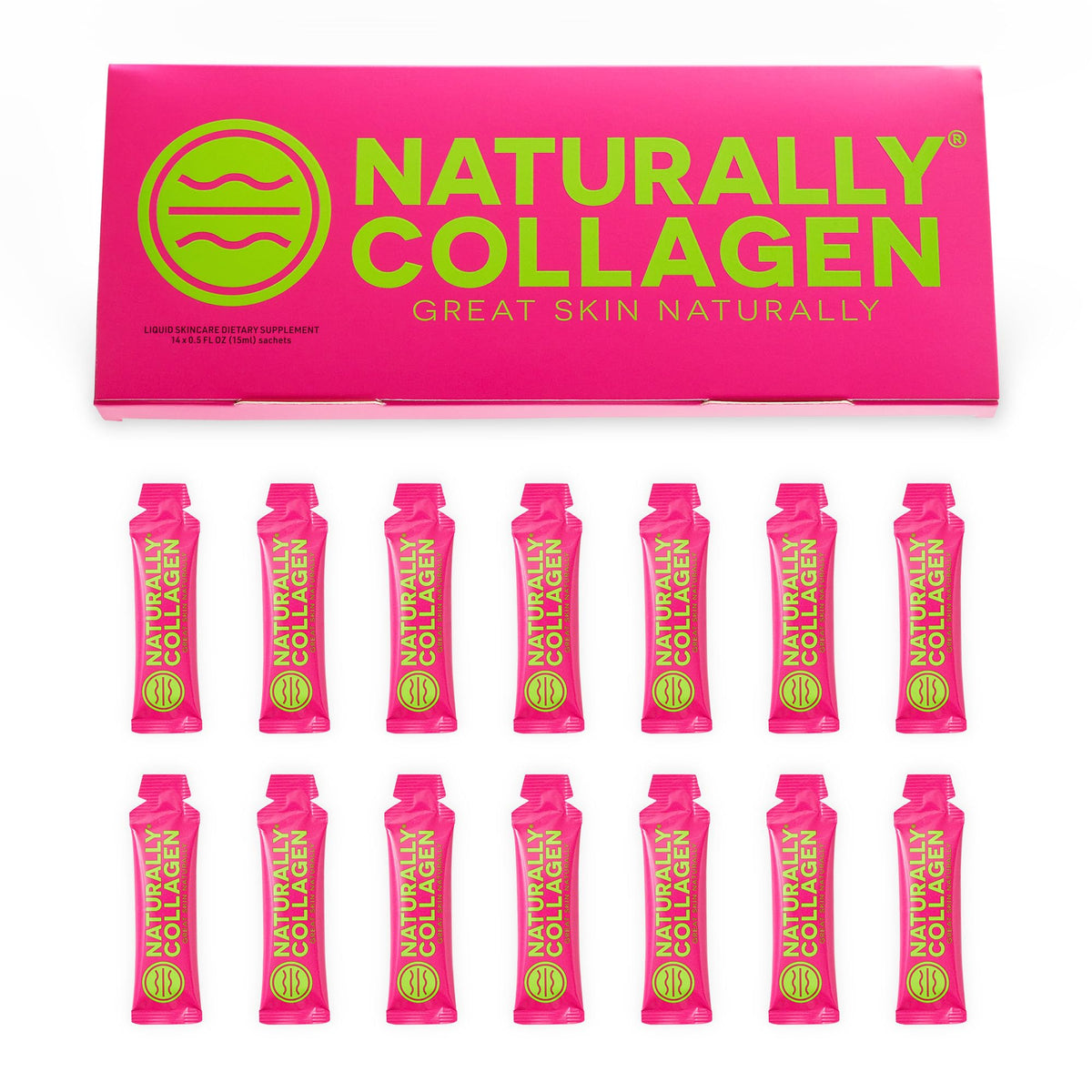 Naturally Collagen - Premium Hydrolyzed Liquid Marine Collagen Supplement - 8000mg of Collagen per Sachet Plus 180mg VIT C - Natural Tropical Fruit Flavour - 14 Sachets per Box - FENGGESTORE20