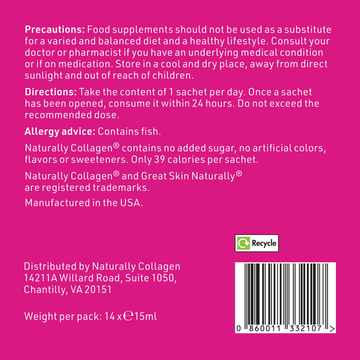 Naturally Collagen - Premium Hydrolyzed Liquid Marine Collagen Supplement - 8000mg of Collagen per Sachet Plus 180mg VIT C - Natural Tropical Fruit Flavour - 14 Sachets per Box - FENGGESTORE20
