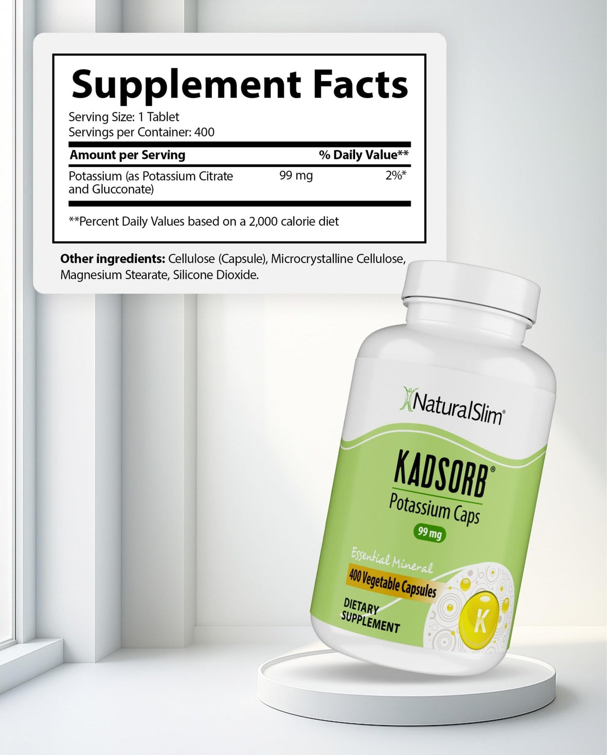 NaturalSlim Natural Potassium Citrate Gluconate 99 mg - Kadsorb Supports Electrolyte Balance & Normal pH - Absorbable Potassium Supplements - FENGGESTORE20