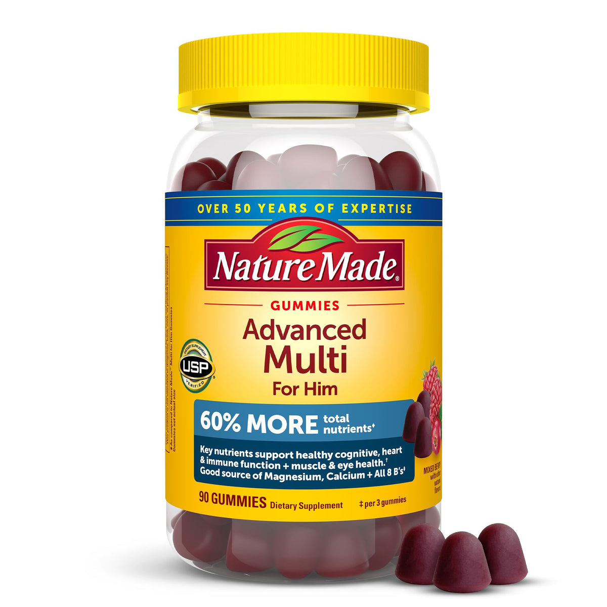 Nature Made Advanced Multivitamin Gummies for Him with Magnesium Citrate, Calcium & All 8 B Vitamins, Multivitamin for Men, - FENGGESTORE20