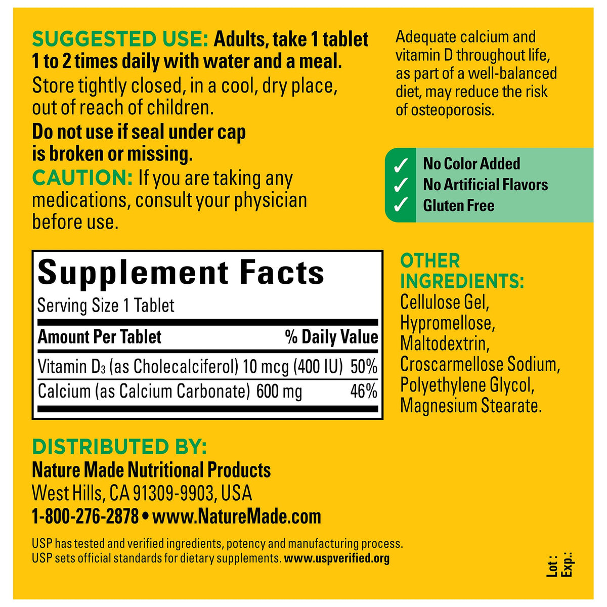 Nature Made Calcium 600 mg with Vitamin D3, Dietary Supplement for Bone Support, 220 Tablets - FENGGESTORE20