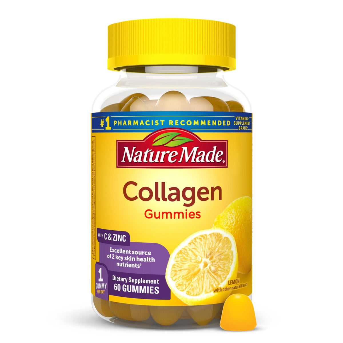 Nature Made Collagen Gummies with Vitamin C, Zinc, Biotin, Hydrolyzed Collagen Peptides for Women and Men, Healthy Skin Support Supplement, 60 Gummies, 60 Day Supply - FENGGESTORE20