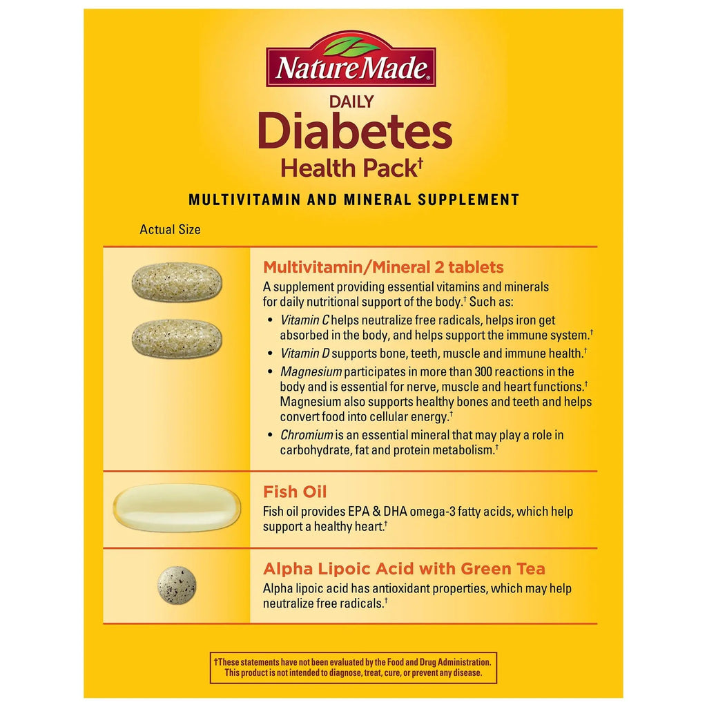 Nature Made Diabetes Health Pack, Daily Dietary Supplements for Nutritional Support, 30 Packets, 30 Day Supply - FENGGESTORE20