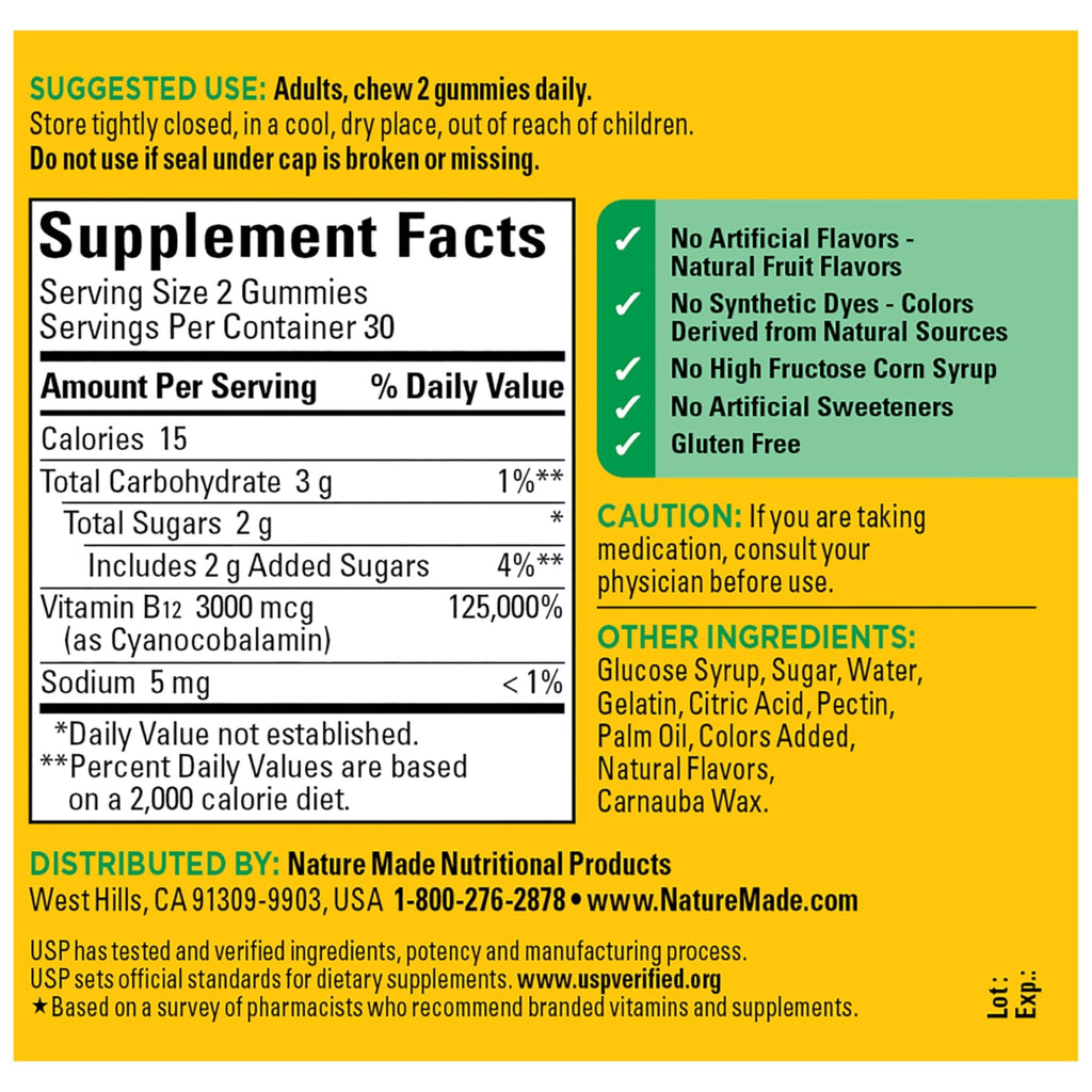 Nature Made Extra Strength Vitamin B12 Gummies 3000 mcg per serving, B12 Vitamins for Energy Metabolism Support, 60 Gummy Vitamins, 30 Day Supply - FENGGESTORE20