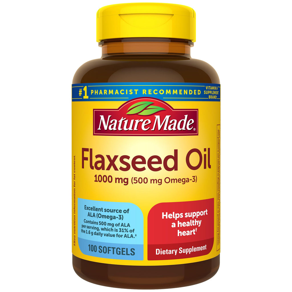 Nature Made Flaxseed Oil 1000 mg, Fish Free Omega 3 Supplement, Dietary Supplement for Heart Health Support, 100 Softgels, 100 Day Supply - FENGGESTORE20