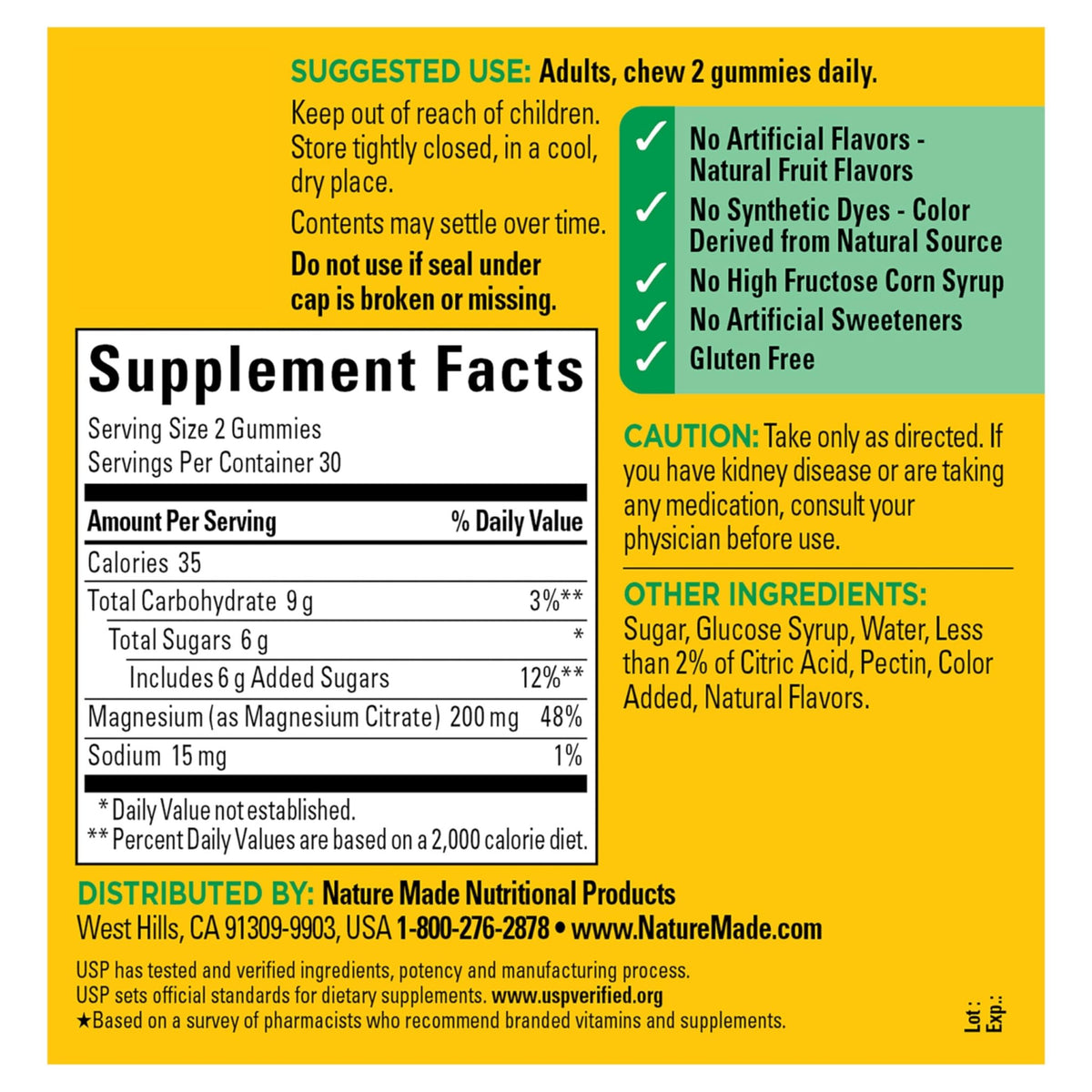 Nature Made High Absorption Magnesium Citrate 200 mg per serving, Magnesium Supplement for Muscle, Nerve, Bone and Heart Support, 60 Magnesium Gummies, 30 Day Supply - FENGGESTORE20