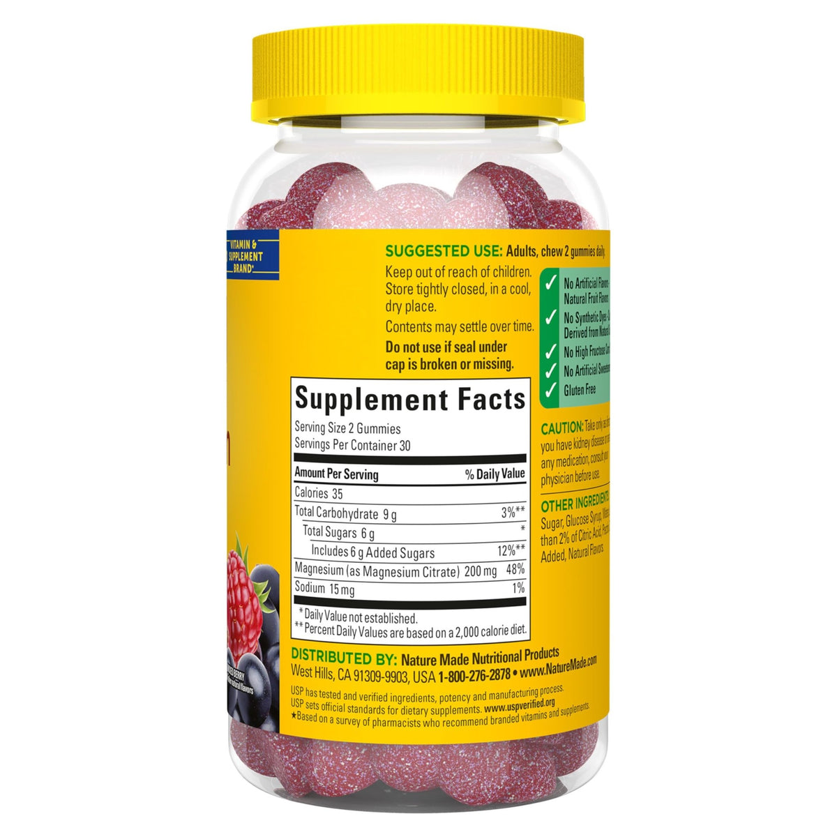 Nature Made High Absorption Magnesium Citrate 200 mg per serving, Magnesium Supplement for Muscle, Nerve, Bone and Heart Support, 60 Magnesium Gummies, 30 Day Supply - FENGGESTORE20
